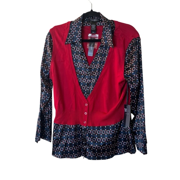 Bisou Bisou Chain Pattern Y2K Silky Vest Career Work Blouse Sz XL - Picture 1 of 5